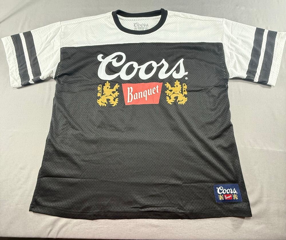 Coors Banquet Mesh Football Jersey Shirt Men’s  M NWOT  Black White Beer Graphic